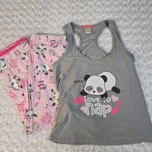 5 More Minutes Panda Print Gray and Pink Pajama Set XL NWOT (6146)